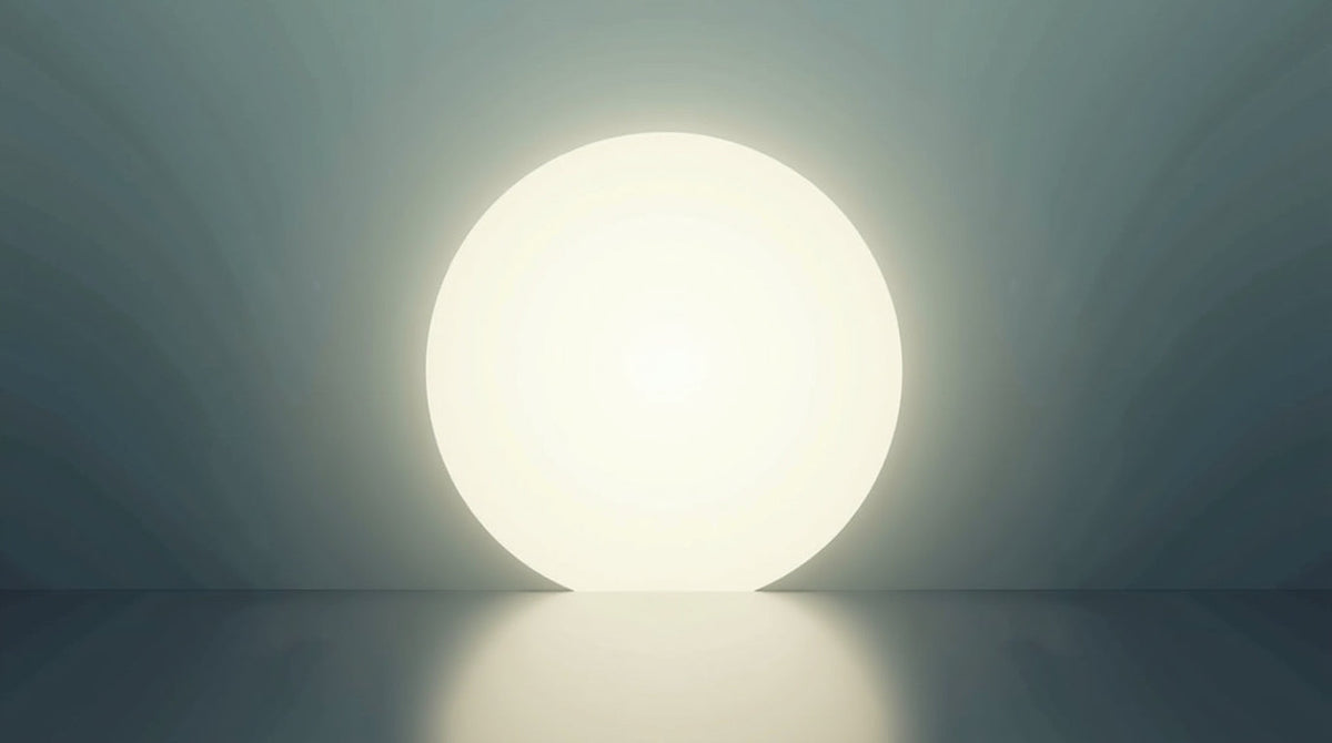 Abstract minimalist artwork of a glowing circle standing out against muted, chaotic shapes in the background, symbolizing the rise of simplicity over noise