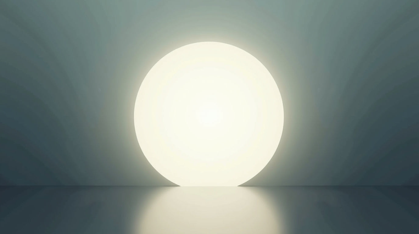 Abstract minimalist artwork of a glowing circle standing out against muted, chaotic shapes in the background, symbolizing the rise of simplicity over noise
