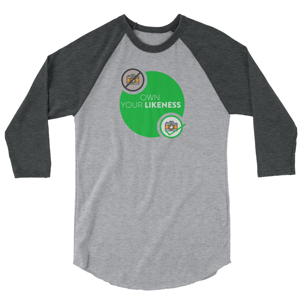 Own Your Likeness Unisex 3/4 Sleeve Raglan Shirt - BBT Apparel&color_Heather GreyHeather Charcoal