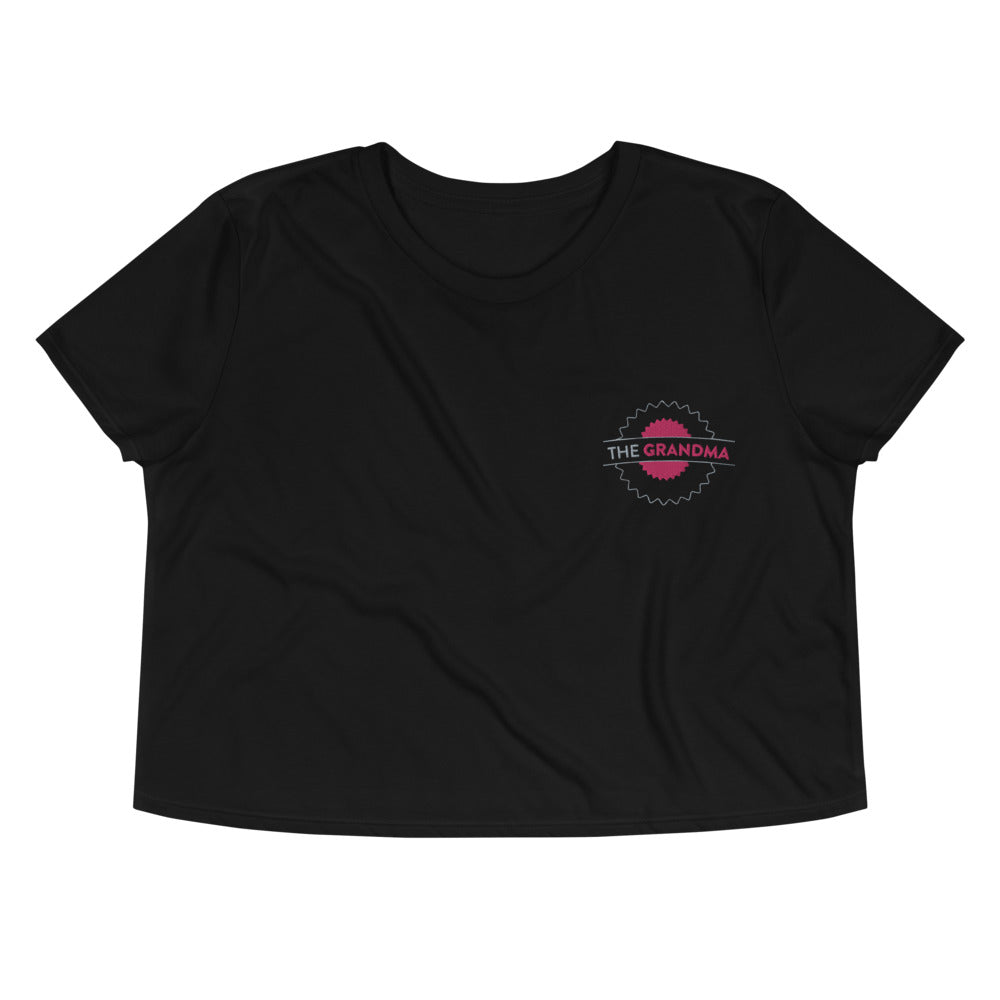 The Grandma Embroidered Flowy Crop Tee&color_Black